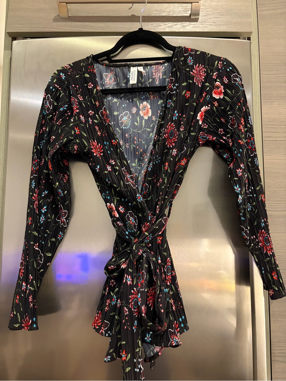 & Other Stories Black Floral Wrap Long Sleeve Dress